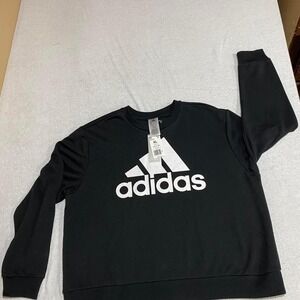 Adidas black crewneck sweatshirt Size women XL  white adidas logo front. SKU645